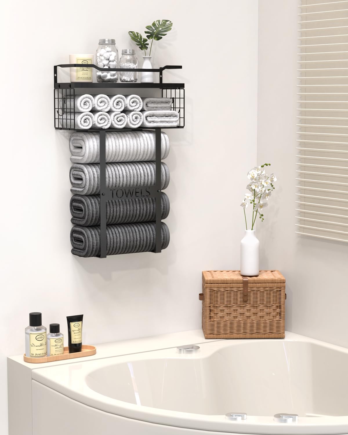 Aetyord wood vertical towel rack mounted on a wall