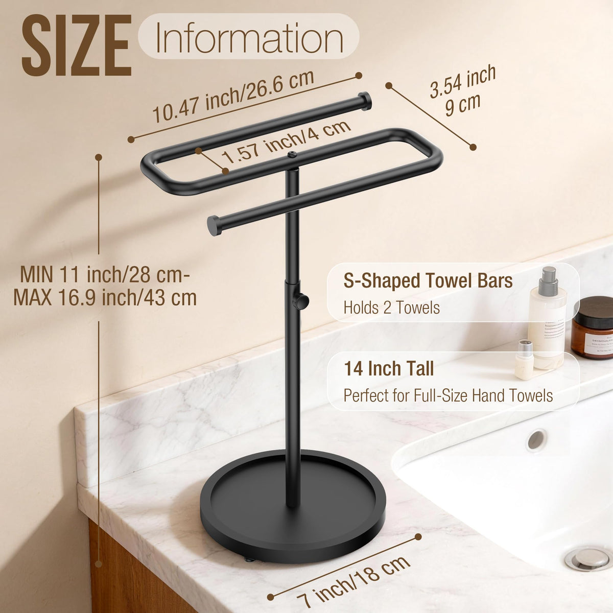 Aetyord Z-Shape towel holder with non-slip base protects counter surfaces.