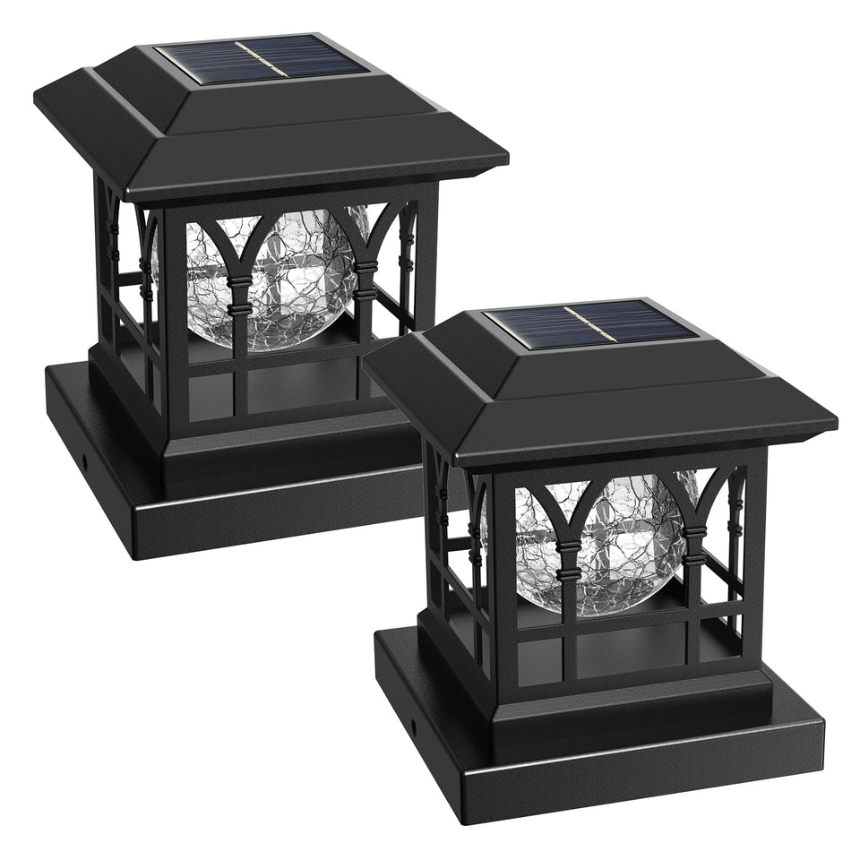 AEYANZZ fence post light with crackle glass glow for romantic garden accents