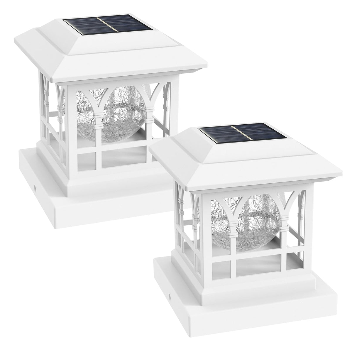 AEYANZZ fence post light with crackle glass ball provides warm ambient glow for walkways.