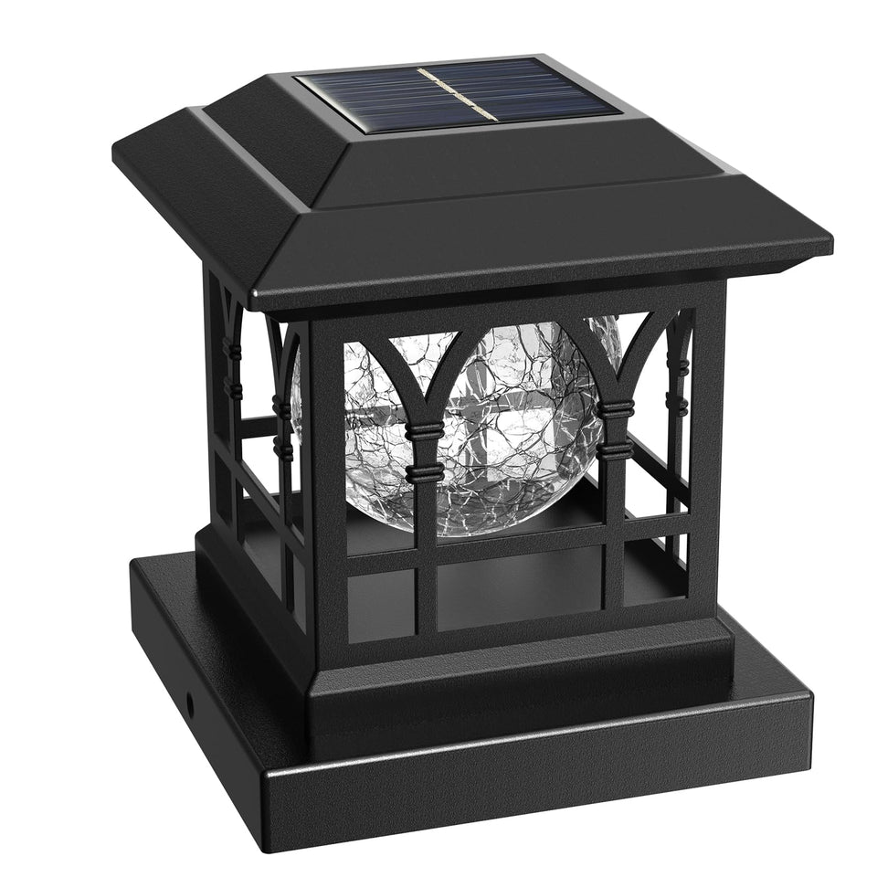 AEYANZZ fence post solar light with crackle glass ball for romantic outdoor glow
