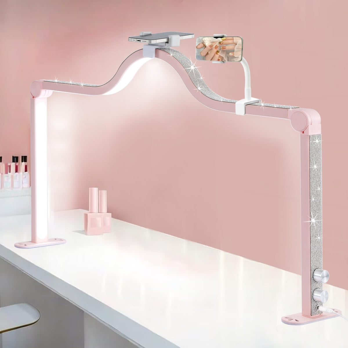 Afatnao nail tech lamp with dual phone holder for recording manicures