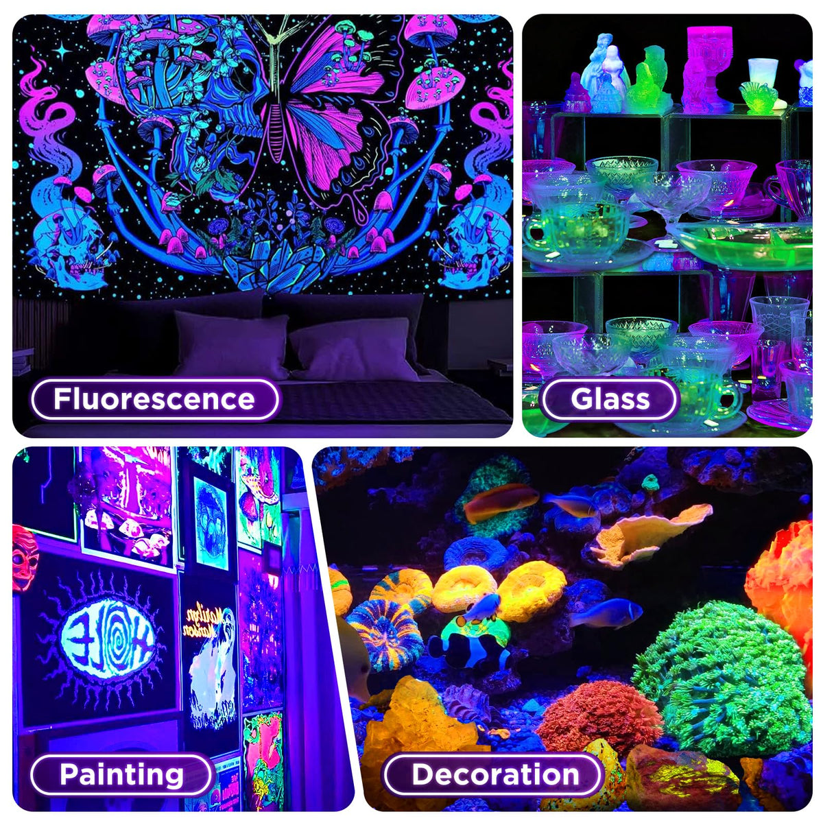 AffyBulb 150W stage photography light enhances UV-reactive art