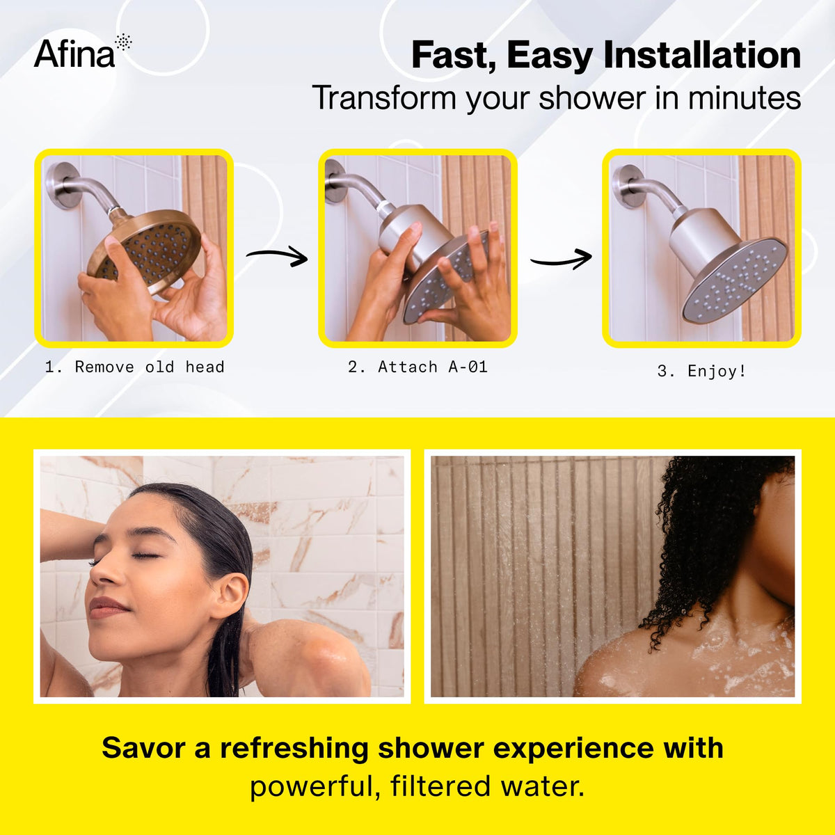 Afina clean water concept visual suggesting healthier shower experience.