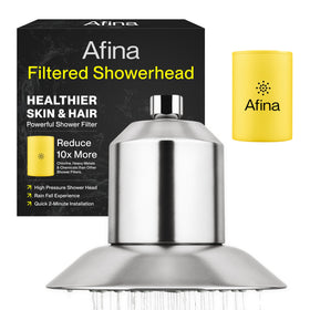 Afina filtered shower head with KDF-55 filter for cleaner water and softer skin.