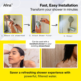 Afina packaging photo highlighting chrome finish and easy replacement.