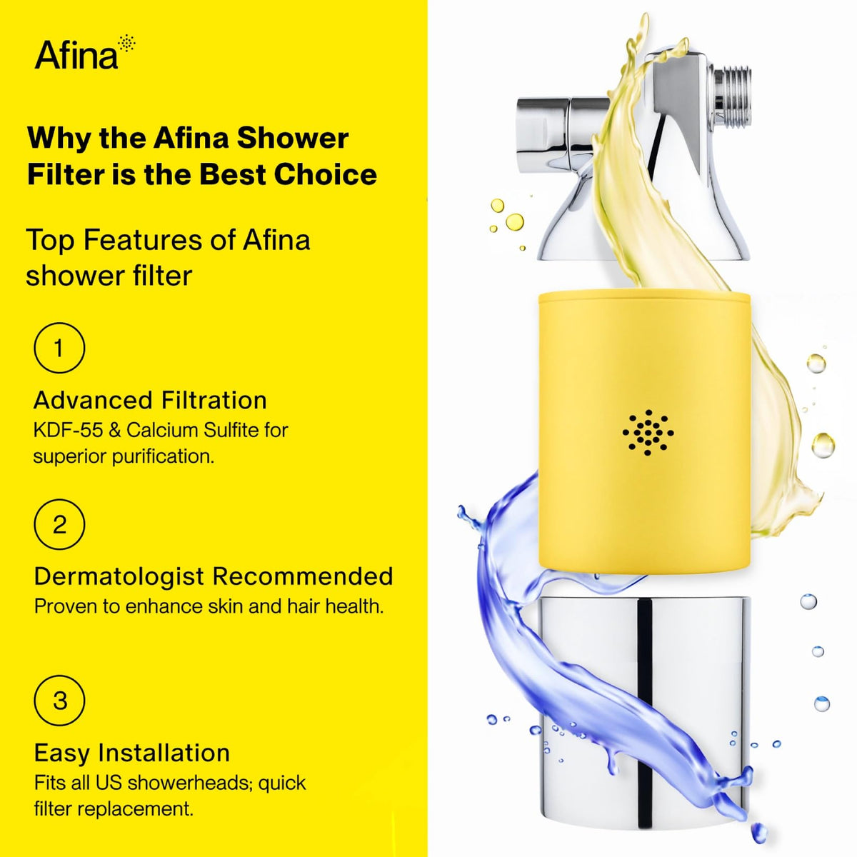 Afina chrome water flow image illustrating enhanced pressure and clean water.