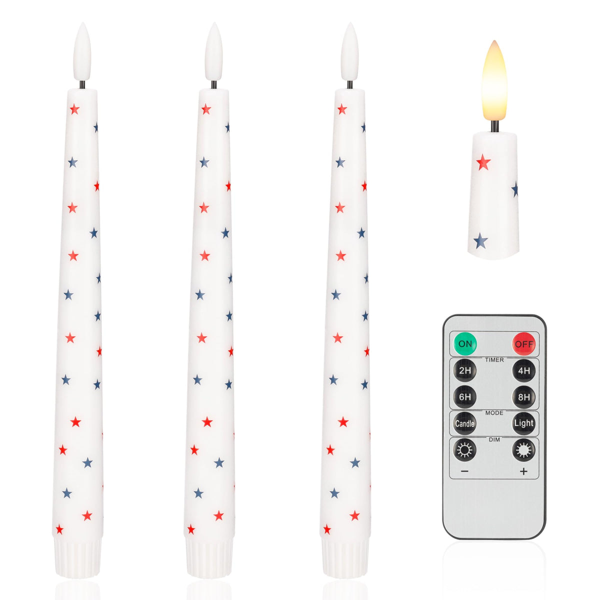 AFINETH 4th of July flameless taper candles reveal real-wax texture for cozy ambiance.