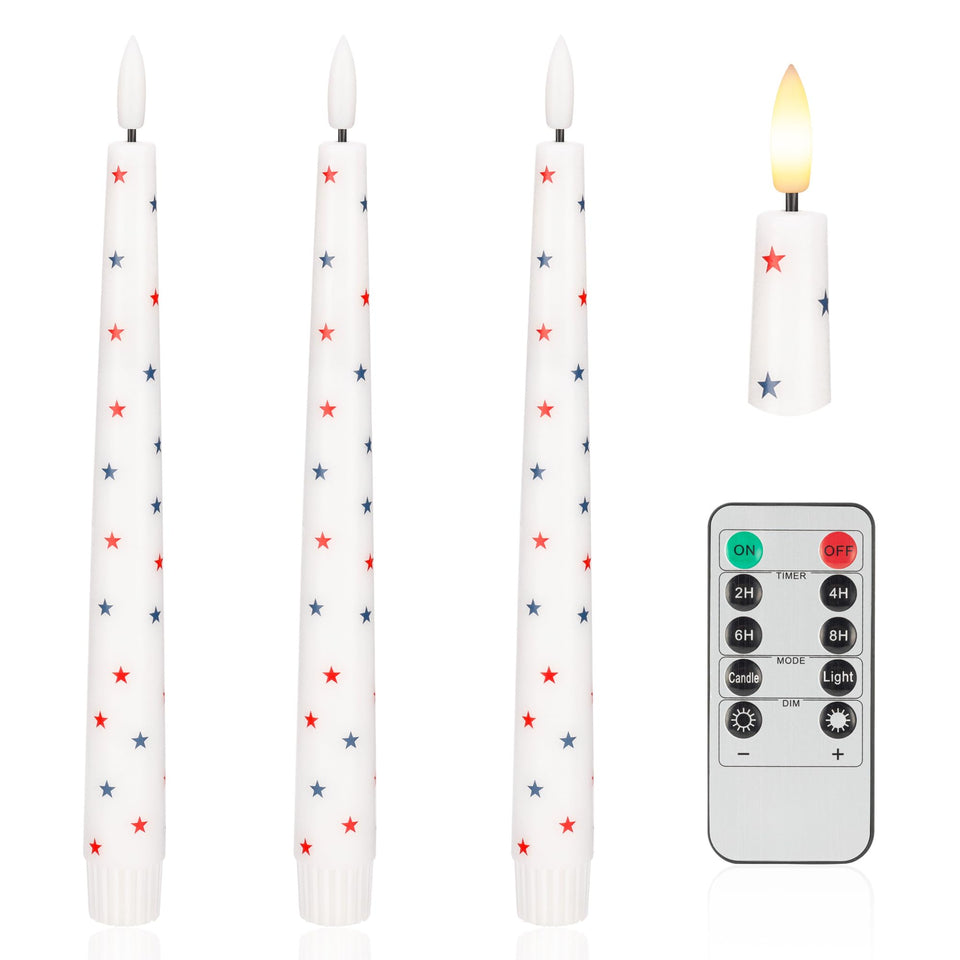 AFINETH 4th of July flameless taper candles reveal real-wax texture for cozy ambiance.