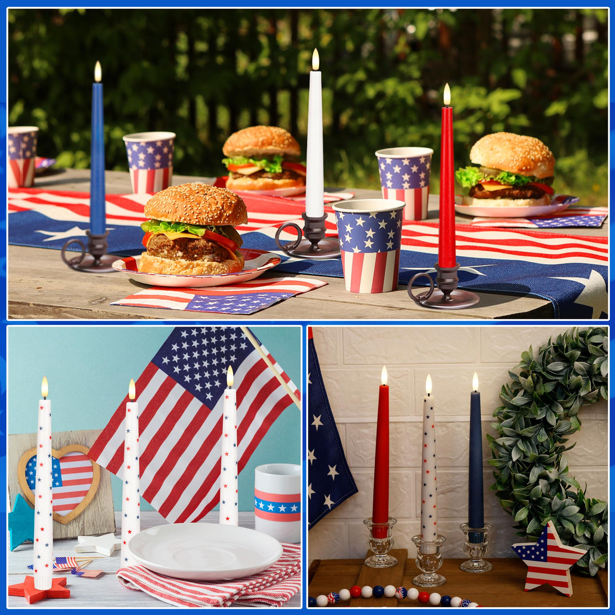 AFINETH 9-6 inch tall patriotic candle ready for mantel displays.