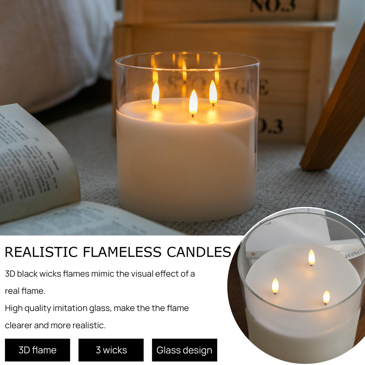 AFINETH candle in dimmed flicker mode for cozy evenings