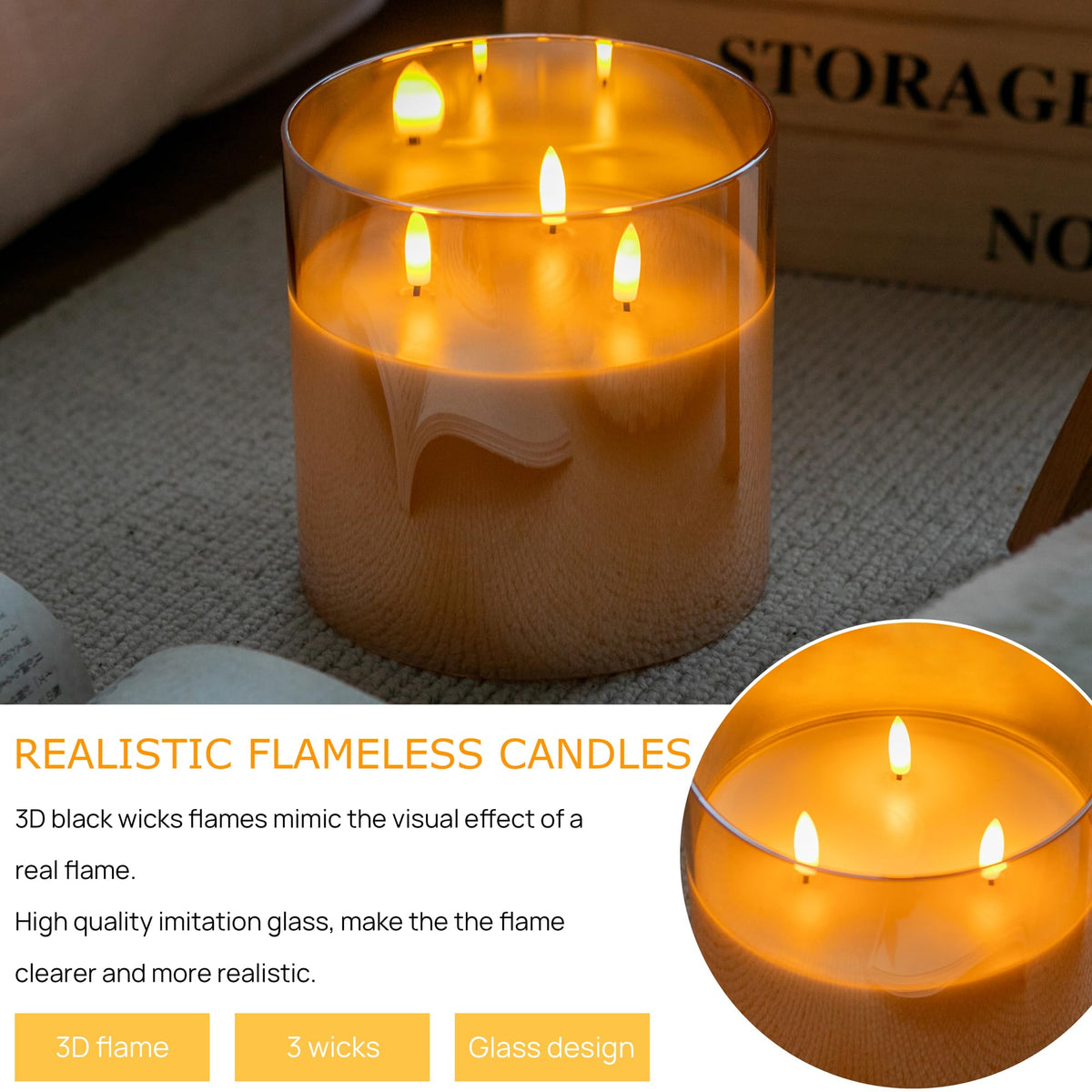 AFINETH candle offers flicker or steady light modes for versatile mood lighting.