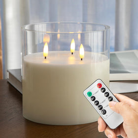 AFINETH extra-large 3-wick flameless candle with glass, front view adds warm ambiance