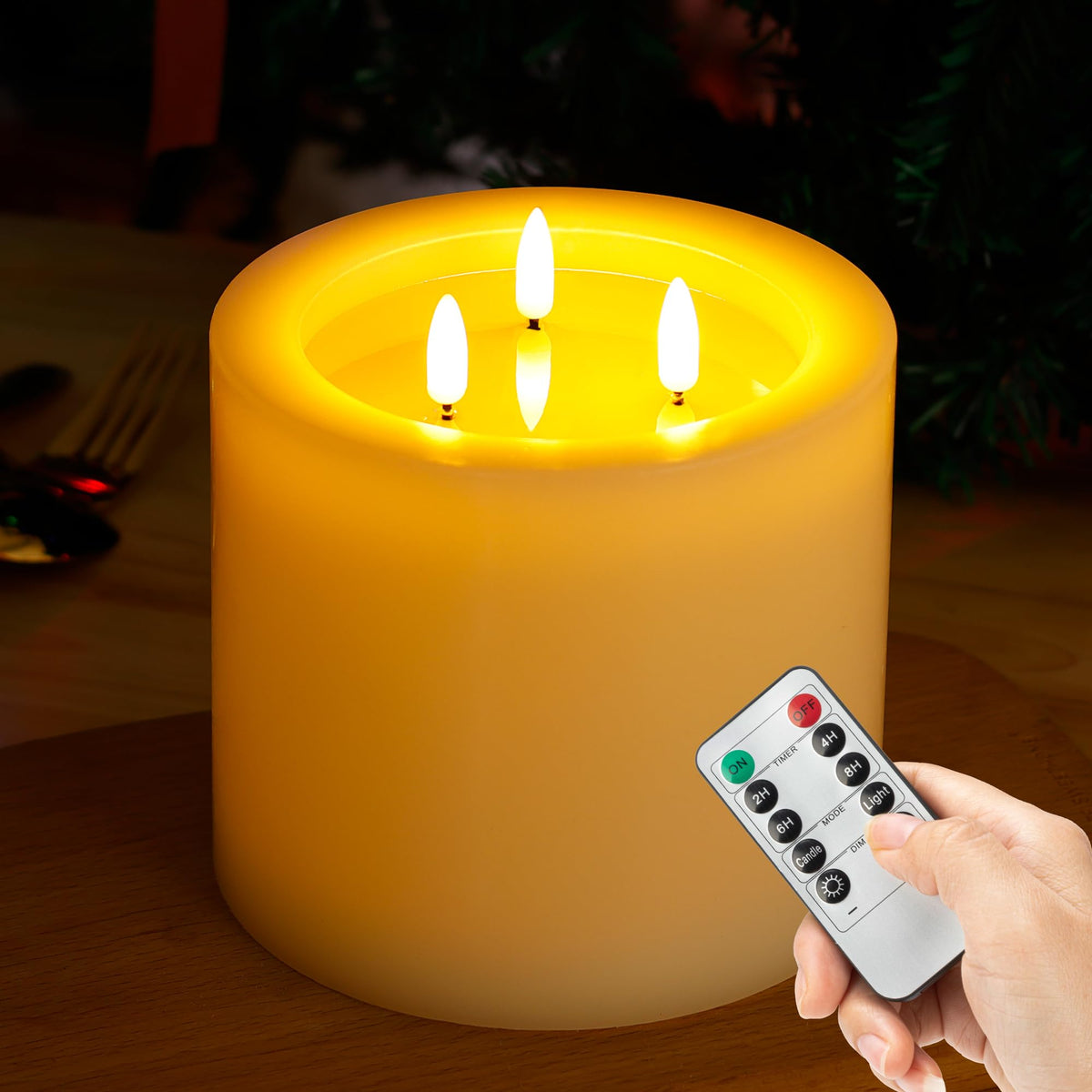 AFINETH ivory 3-wick flameless candle with realistic wax look for cozy home ambiance