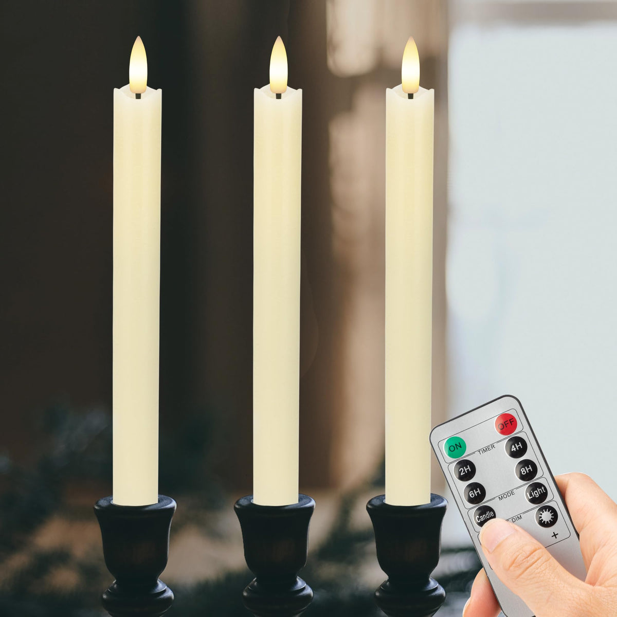 AFINETH flameless taper candle remote 9.6 inch ivory ideal for safe table centerpieces.
