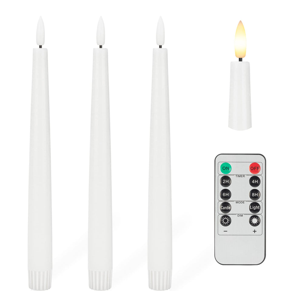 AFINETH flameless taper candle with 3D wick provides a realistic, warm glow.