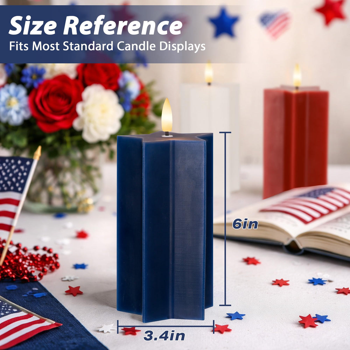 AFINETH red white blue star candles for festive Independence Day decor
