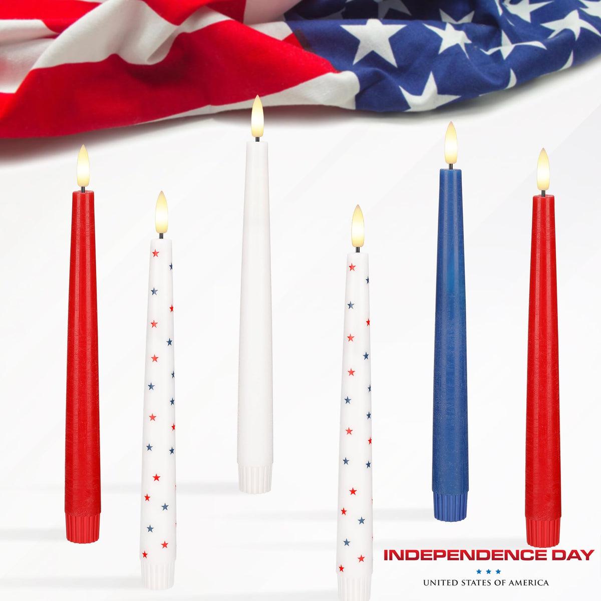 AFINETH set of three patriotic candles for festive table centerpiece.