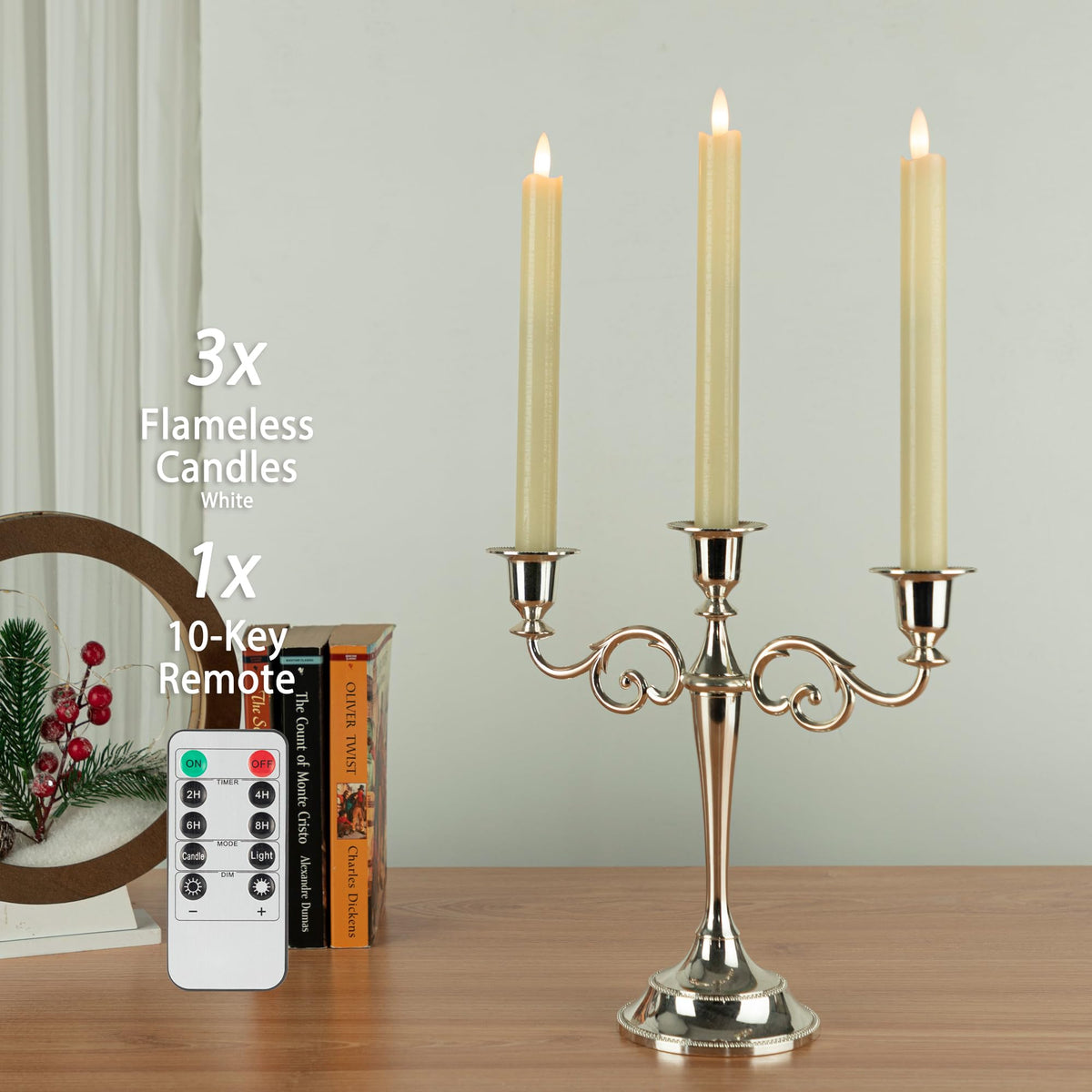 AFINETH table centerpiece setup with ivory candles for events.