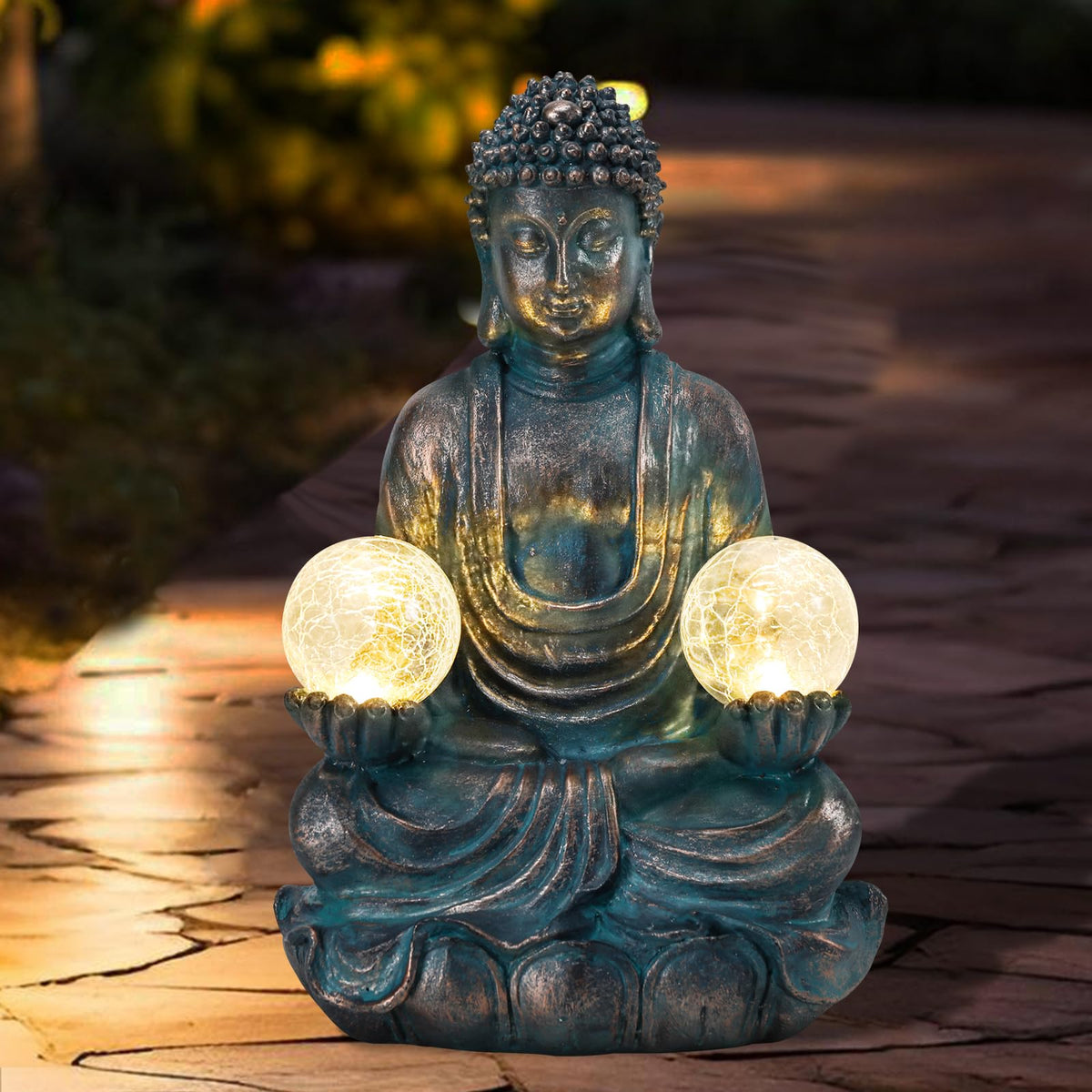 Afirst 10.5-inch Buddha statue enhances garden beds with timeless visual focus