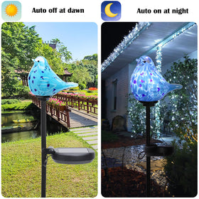 Afirst bluebird garden decor light enhances outdoor spaces with warm glow.