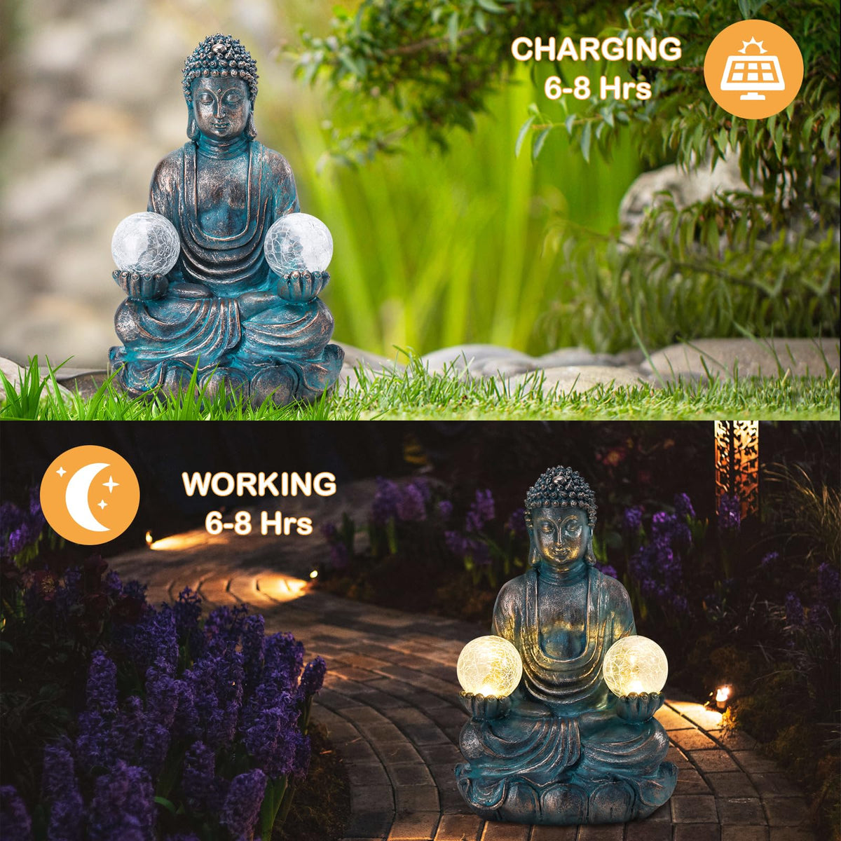 Afirst Buddha statue Zen decor elevates fence lines and walkways with contemplative charm