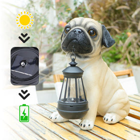 Afirst garden walkway pug ornament guides guests with whimsical flair.