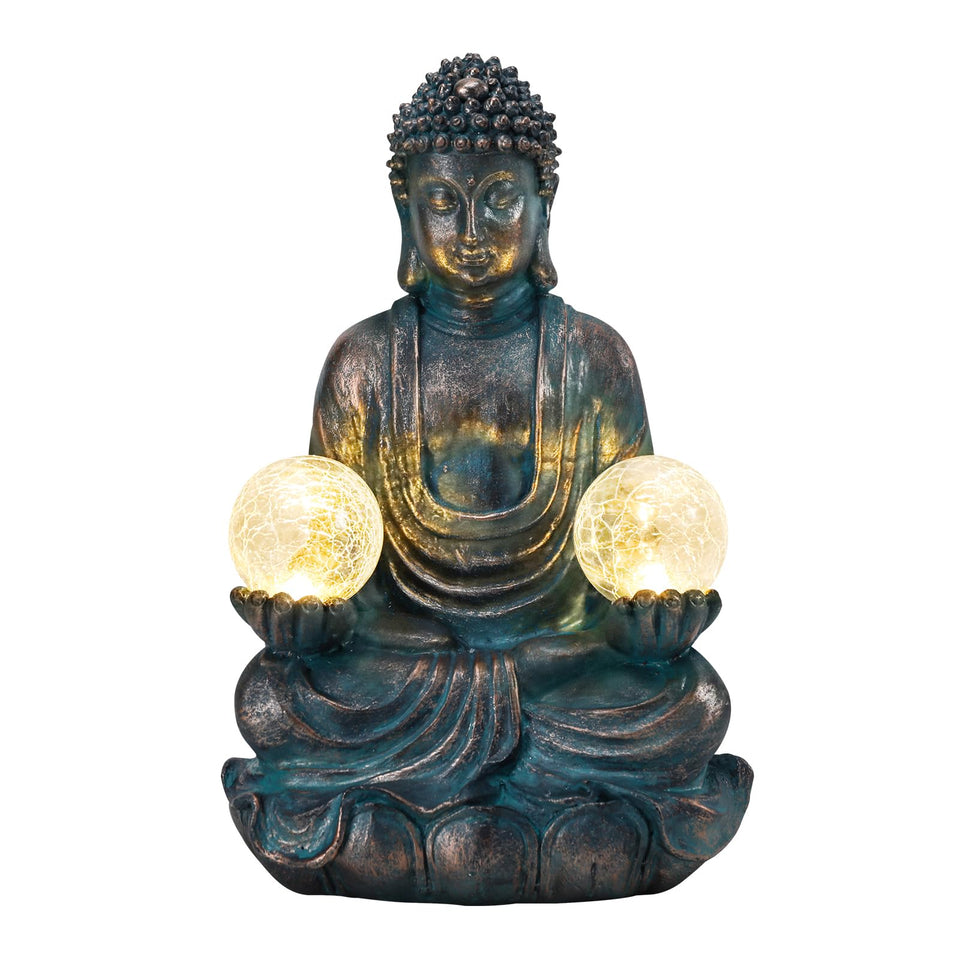 Afirst meditator Buddha garden statue with solar design for serene outdoor ambience