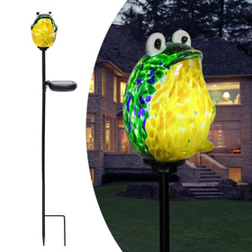 Afirst solar frog garden stake light illuminates pathways with a warm, welcoming glow.
