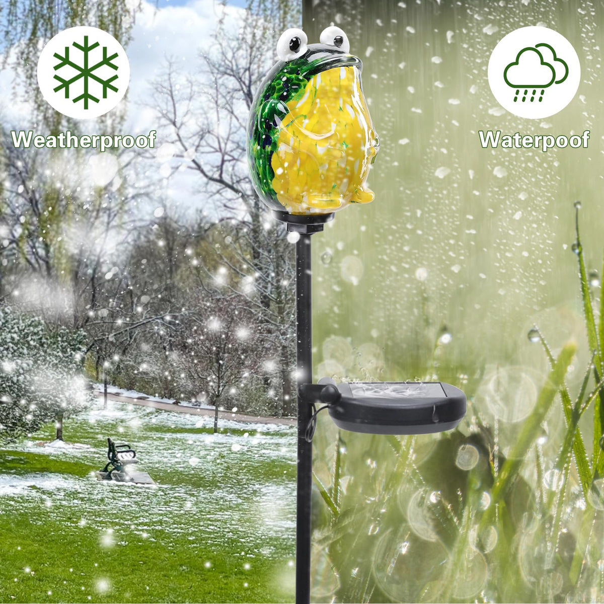 Afirst solar powered garden light charges by day, glows at night.