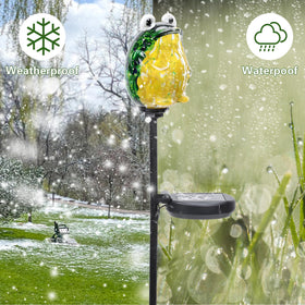 Afirst solar powered garden light charges by day, glows at night.