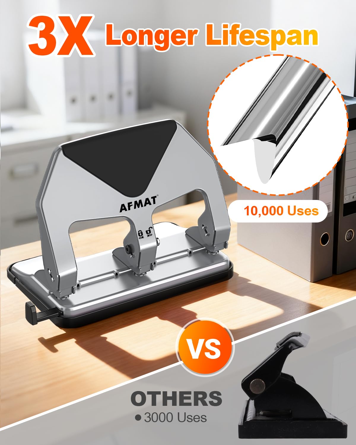 AFMAT 3-hole punch adjustable guide ensures precise hole alignment
