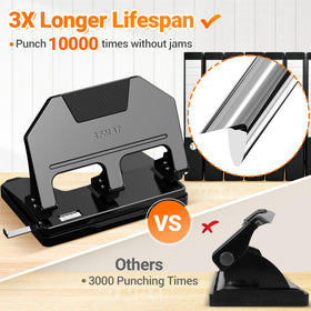 AFMAT 3-hole punch built-in paper guide aligns holes consistently for precision.