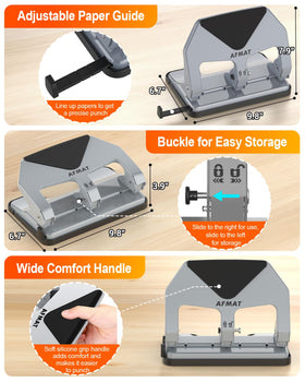 AFMAT 3-hole punch large chip tray minimizes interruptions during punching