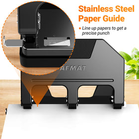 AFMAT 3-hole punch large chip tray reduces jams and cleanup during use.