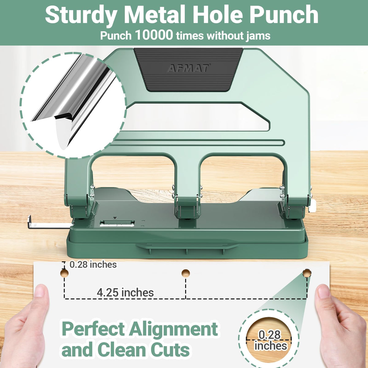 AFMAT 3-hole puncher with large chip tray, easy debris management