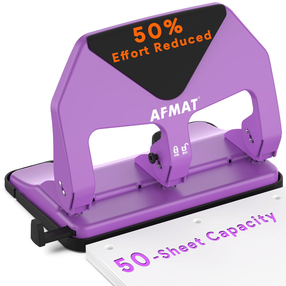 AFMAT heavy duty 3-hole punch cover view showing durable metal body