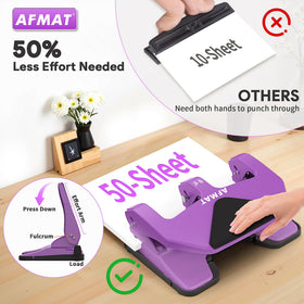 AFMAT 3-hole punch in use demonstrates efficient 50-sheet punching