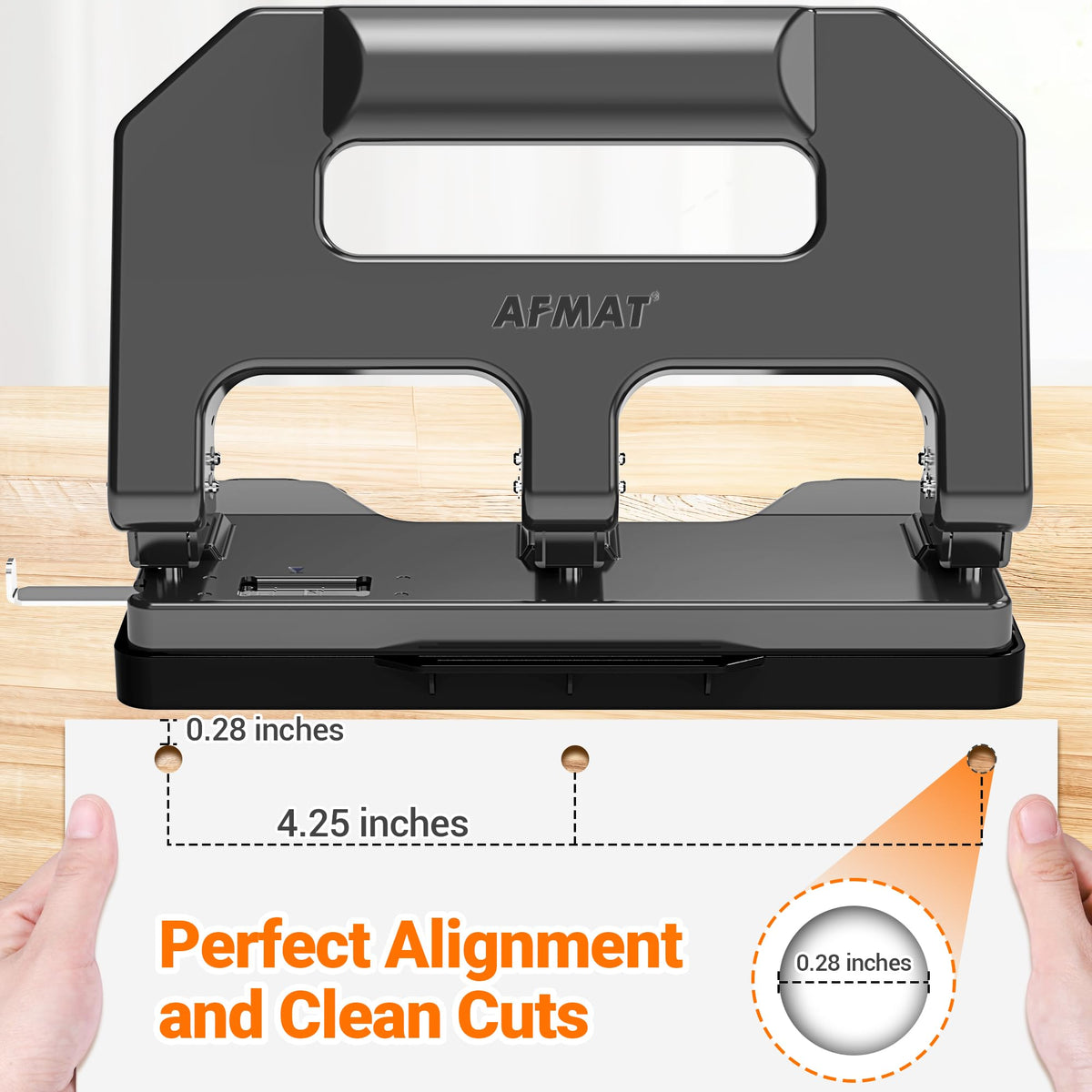 AFMAT ergonomic lever design delivers about 50% less effort per punch.