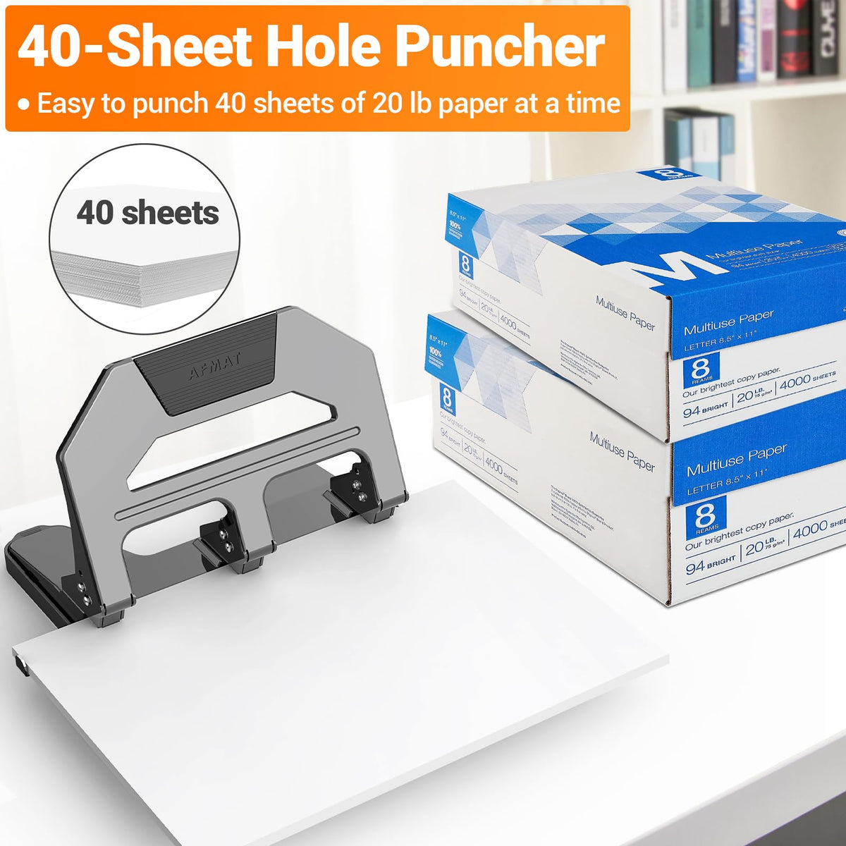 AFMAT metal construction 3-hole punch for durable, long-term use