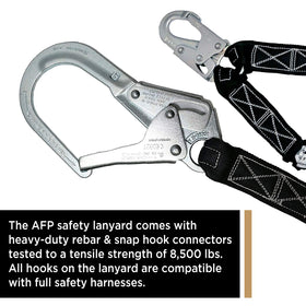 AFP 6ft double-leg lanyard 8500 lbs tensile strength for reliable support