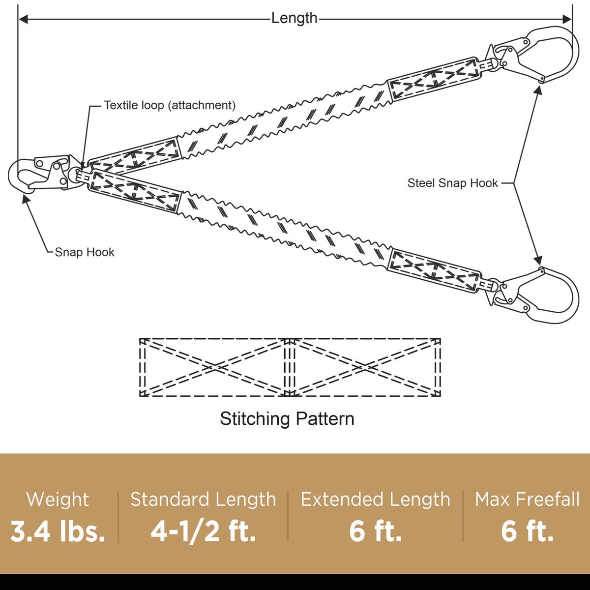 AFP 6ft double-leg lanyard ANSI OSHA compliant for safer work environments
