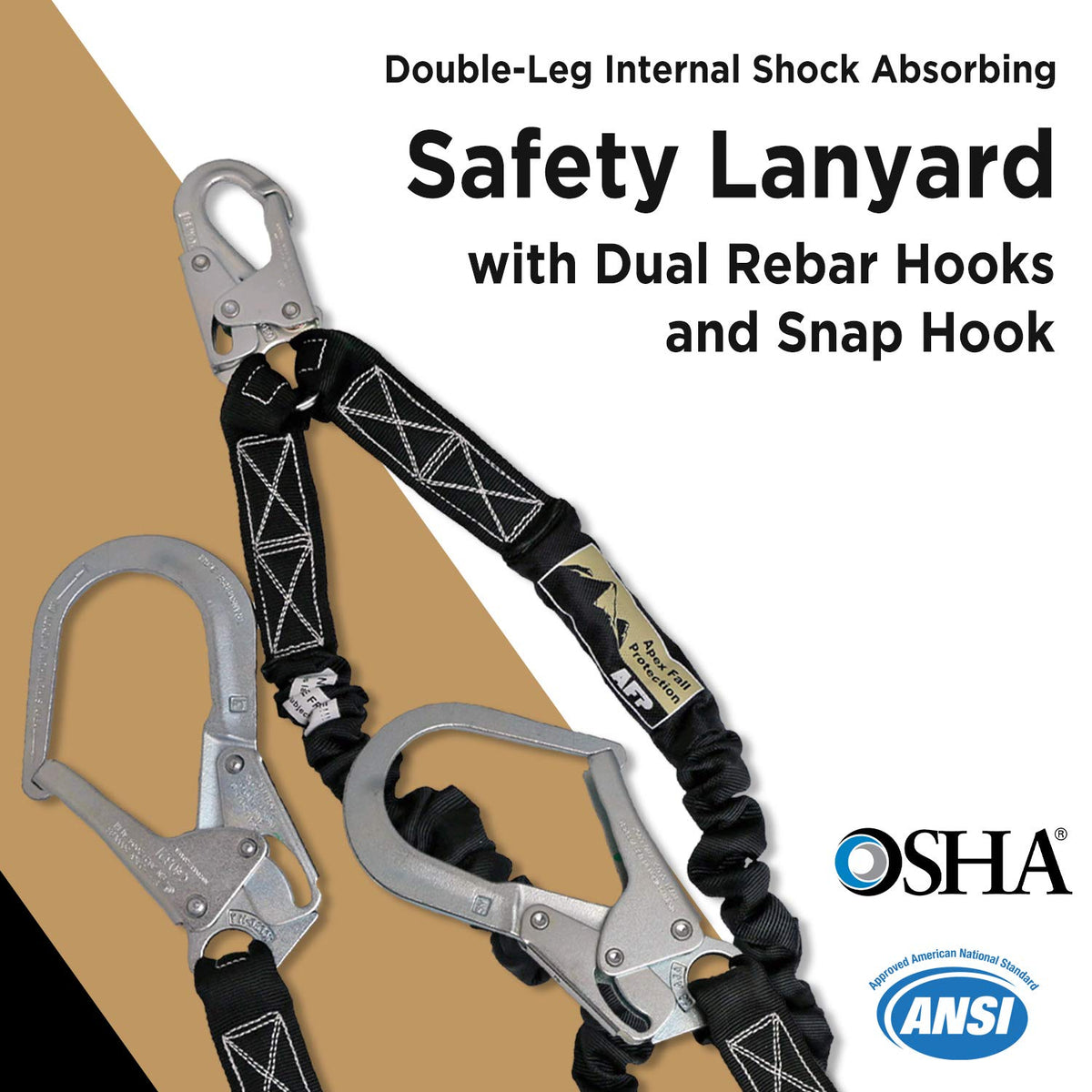 AFP 6ft double-leg lanyard elastic leg extends from 4.5 to 6 feet for maneuverability