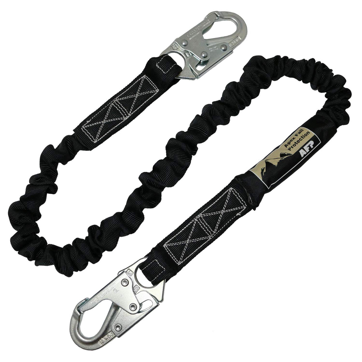 AFP 6 ft single leg lanyard with internal shock absorber and dual hooks for safer work.