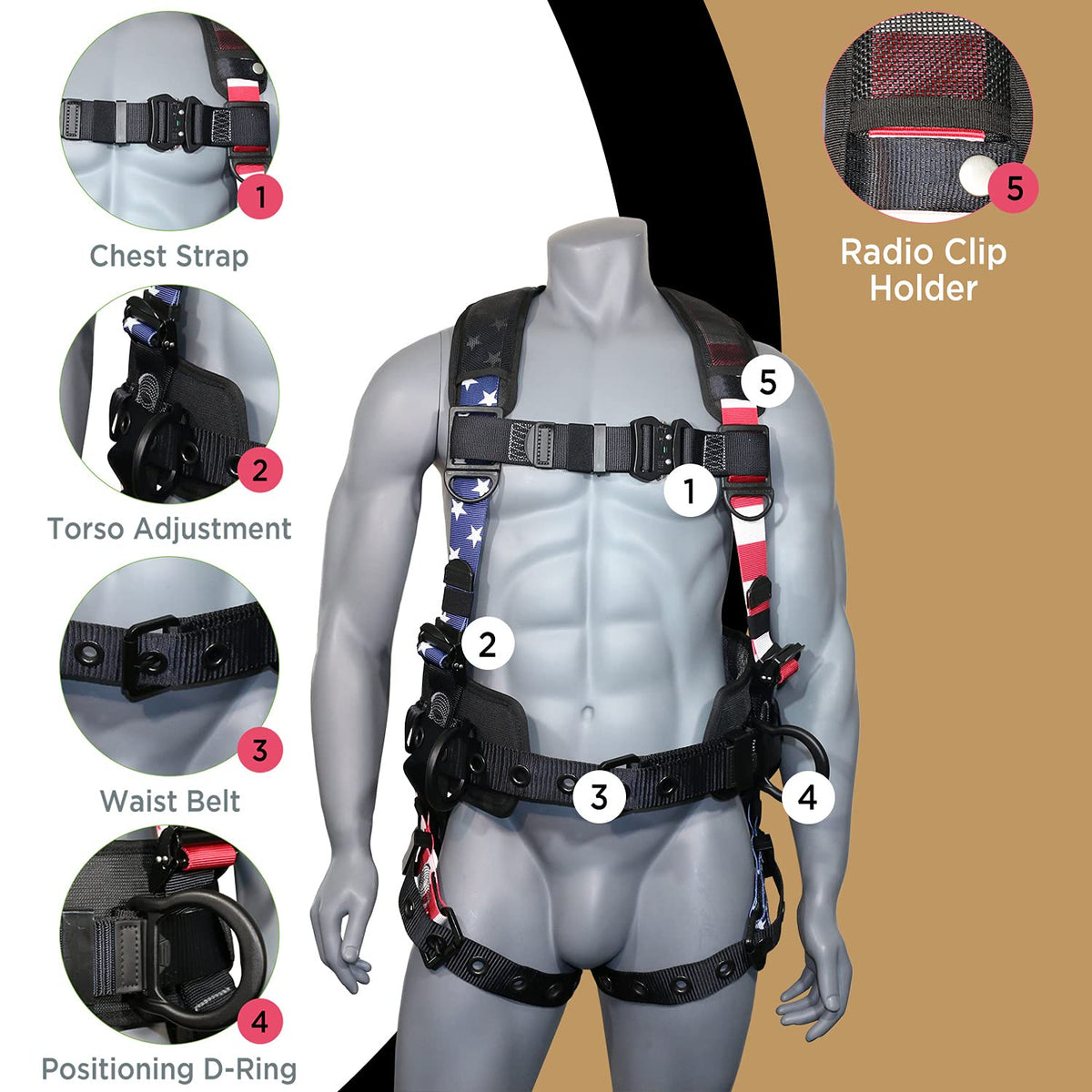 AFP harness D-rings enable hands-free tool access during tasks