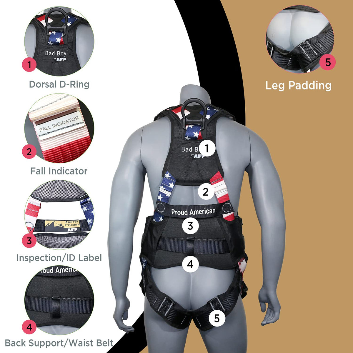 AFP harness hi-vis stitching enhances visibility on outdoor work