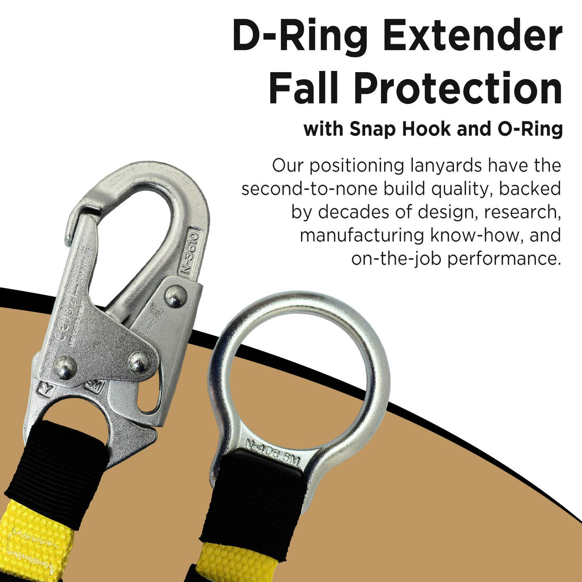AFP Heavy-Duty 18-In D-Ring Extender snap hook close-up showing self-locking mechanism.