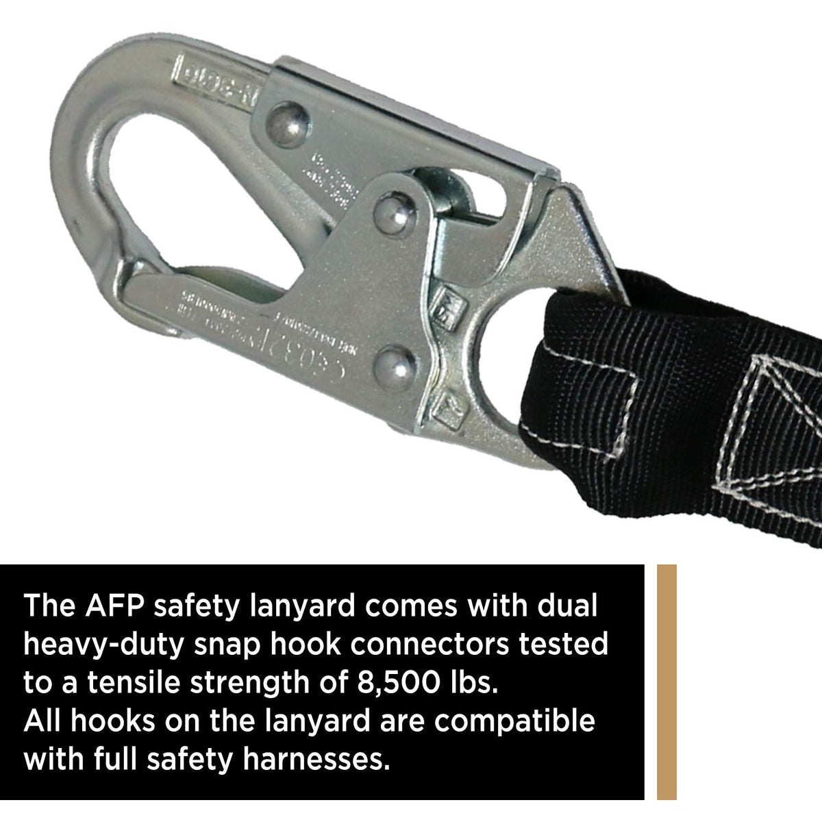 AFP internal shock absorbing lanyard withstands demanding environments.