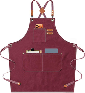 AFUN Chef Apron with cross back straps offers comfort and protection in a dark red design.