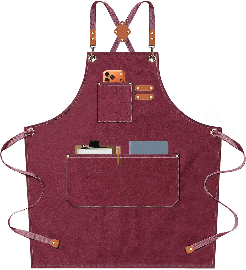 AFUN Chef Apron with cross back straps offers comfort and protection in a dark red design.